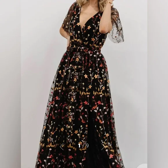 Baltic Born | Dresses | Floral Embroidered Flowy Black Dress | Poshmark